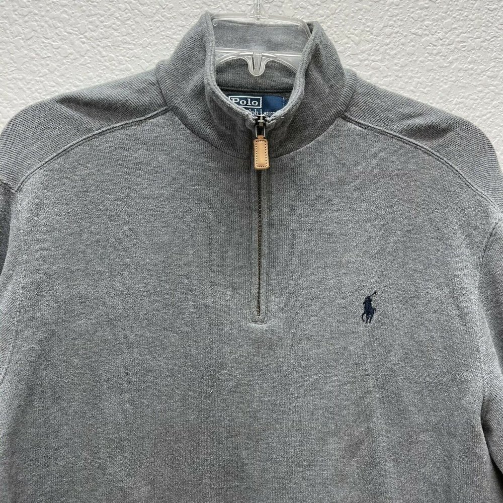 Polo Ralph Lauren Sweater Mens Large 1/4 Zip Pullover Long Sleeve Gray Mock Neck - Picture 3 of 7